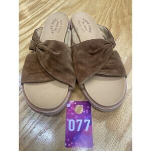 Kork-Ease Women's 10 M Brown Suede Leather Criss-Cross Slip-On Slide Sandals